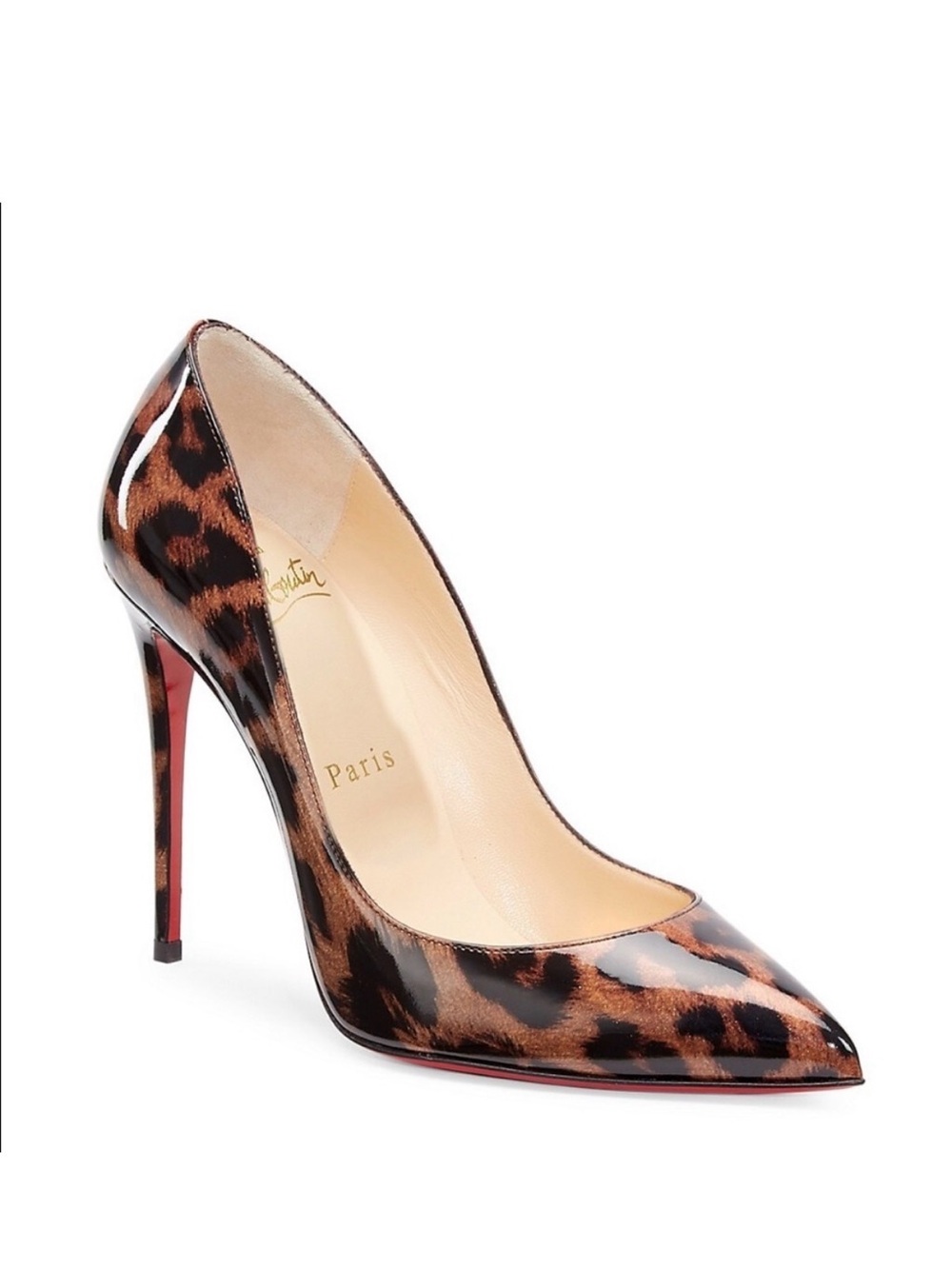 Christian Louboutin Leopard Patent Pointed-Toe Pump - Brown/Black